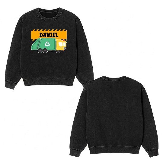 Daniel Trash Truck For Collector Ecologist Garbage Double Sided Mineral Wash Sweatshirts
