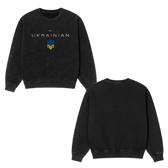 I am Ukrainian - I am from Ukraine Trident Flag Double Sided Mineral Wash Sweatshirts