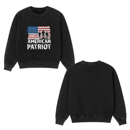 American Patriot Military Soldier Us Flag Veteran Double Sided Mineral Wash Sweatshirts