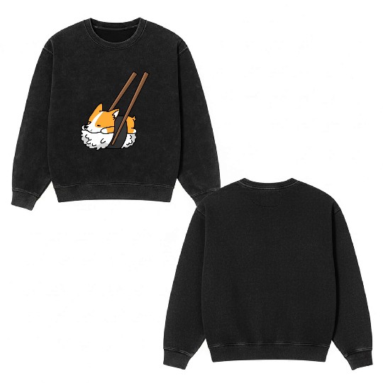 Corgi Sushi Dog Double Sided Mineral Wash Sweatshirts