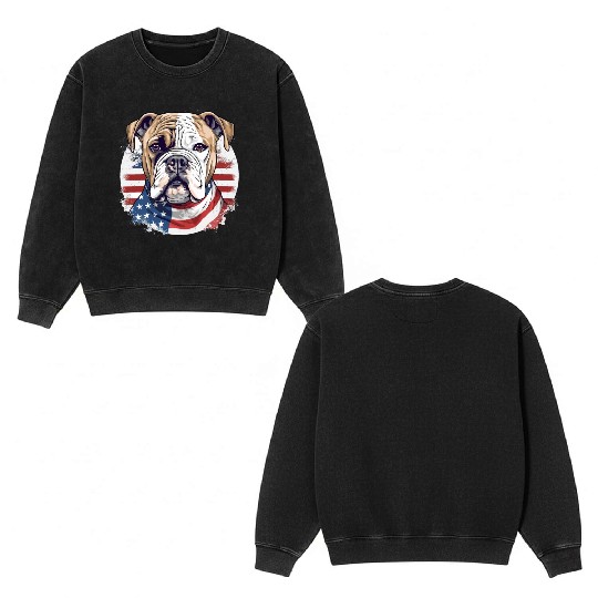 Bulldog of Liberty, Patriotic Bulldog with US Flag Double Sided Mineral Wash Sweatshirts