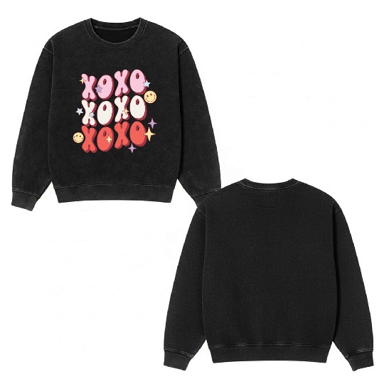 XOXO retro valentine sublimation hipster Double Sided Mineral Wash Sweatshirts