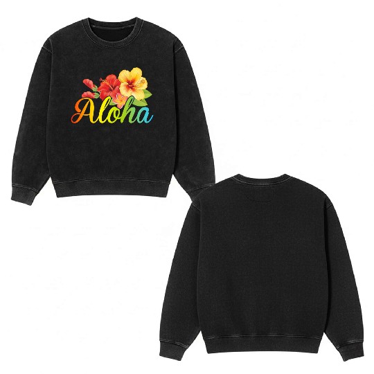 Awesome Aloha Double Sided Mineral Wash Sweatshirts Hawaiian Hibiscus Flowers Surf