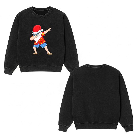 Christmas in July Santa Hawaiian Dabbing Santa Double Sided Mineral Wash Sweatshirts