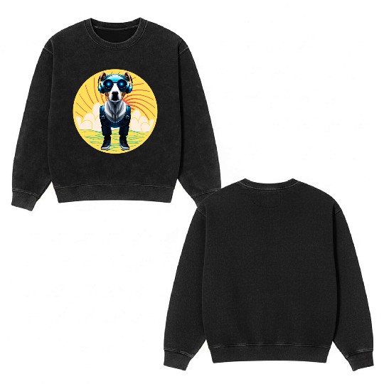 Robo DJ Woof - Robotic Beagle with Headphones Double Sided Mineral Wash Sweatshirts