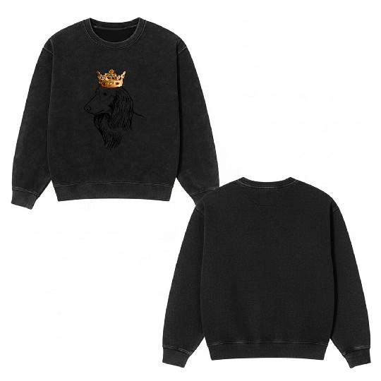 Longhaired Dachshund Dog Wearing Crown Double Sided Mineral Wash Sweatshirts