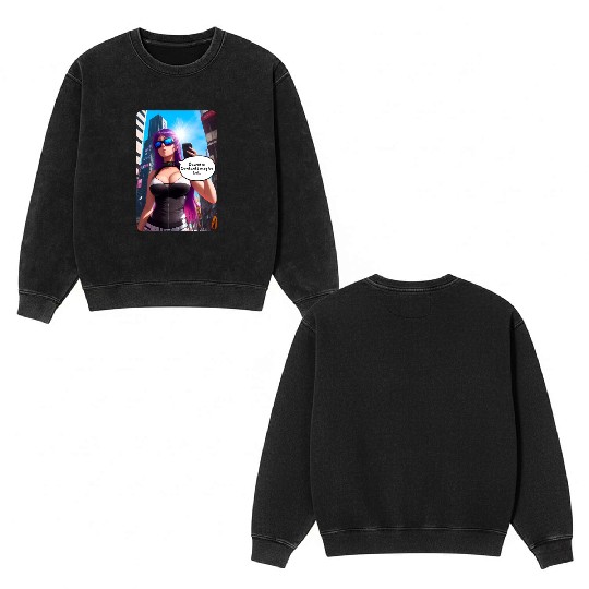 Cyberpunk Waifu Influencer Design 5 Double Sided Mineral Wash Sweatshirts