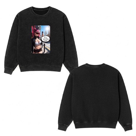 Cyberpunk Waifu Influencer Design 6 Double Sided Mineral Wash Sweatshirts