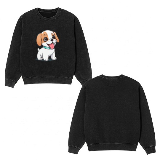 Cute Puppy Double Sided Mineral Wash Sweatshirts