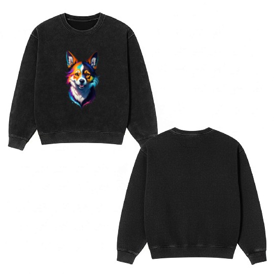 colorful rainbow realistic corgi dog design Double Sided Mineral Wash Sweatshirts