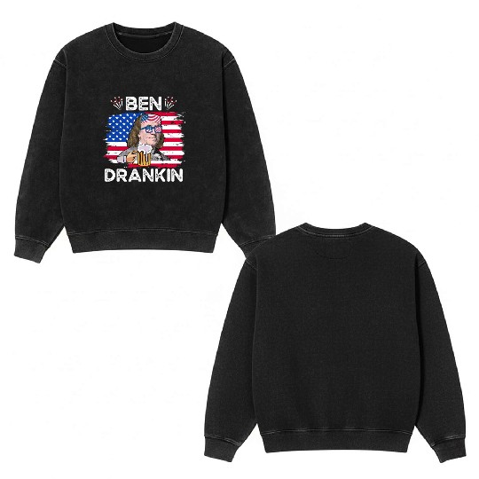 Ben Drankin US President Independence Day Double Sided Mineral Wash Sweatshirts