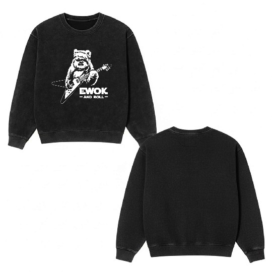 New Ewok And Roll Guitar Funny Double Sided Mineral Wash Sweatshirts