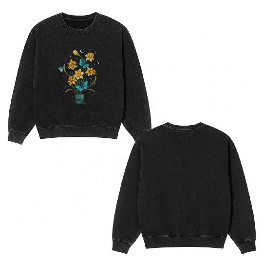Daffodil March Flower Double Sided Mineral Wash Sweatshirts