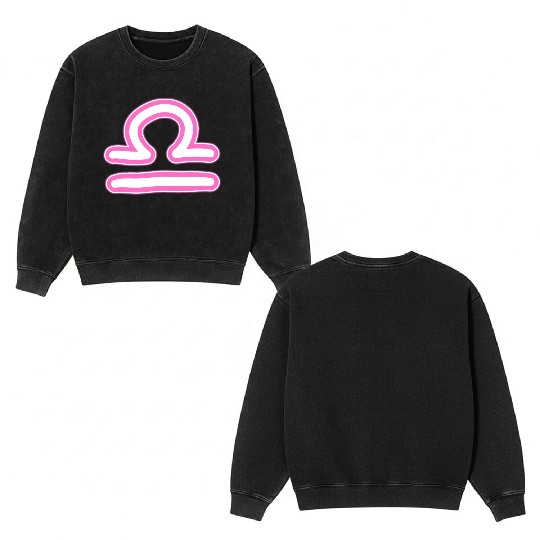 Libra Zodiac Sign Neon Pink Double Sided Mineral Wash Sweatshirts