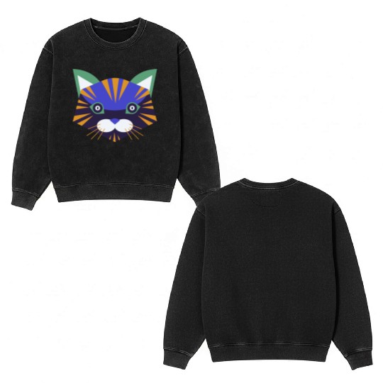 Colorful Cat Face Double Sided Mineral Wash Sweatshirts