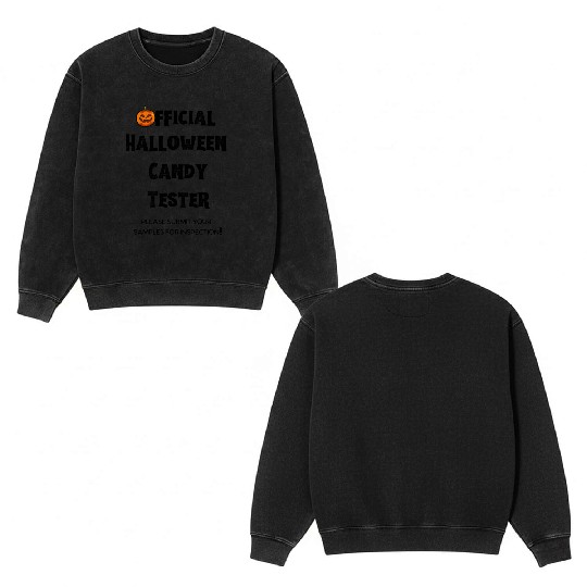 Official Halloween Candy Tester Orange And Yellow Double Sided Mineral Wash Sweatshirts