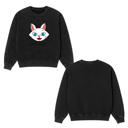 Mewsome White Cat Face Double Sided Mineral Wash Sweatshirts