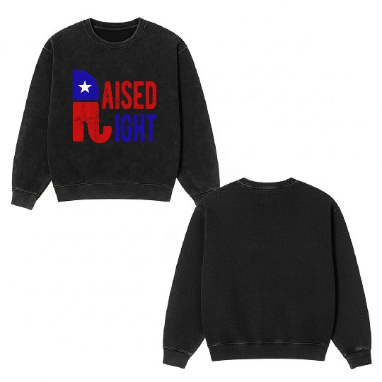 Raised Right Proud Republican Elephant Logo Usa Double Sided Mineral Wash Sweatshirts