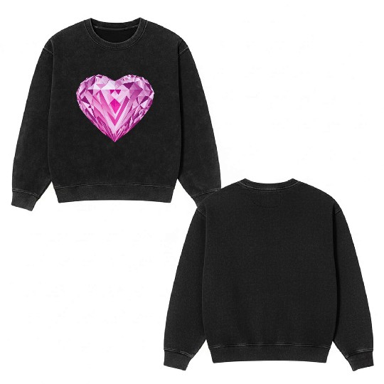 Glossy pink diamond heart Double Sided Mineral Wash Sweatshirts