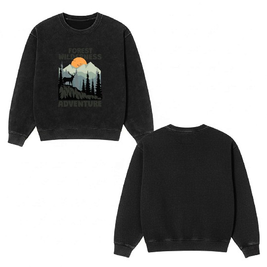 forest wilderness adventure deer mountain Double Sided Mineral Wash Sweatshirts