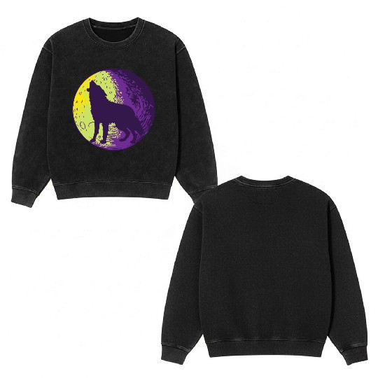 Howling wolf in the moon cool Double Sided Mineral Wash Sweatshirts
