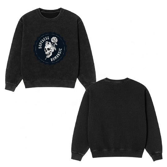 Dark Navy Illustrated Skull Hopeless Romantic Double Sided Mineral Wash Sweatshirts
