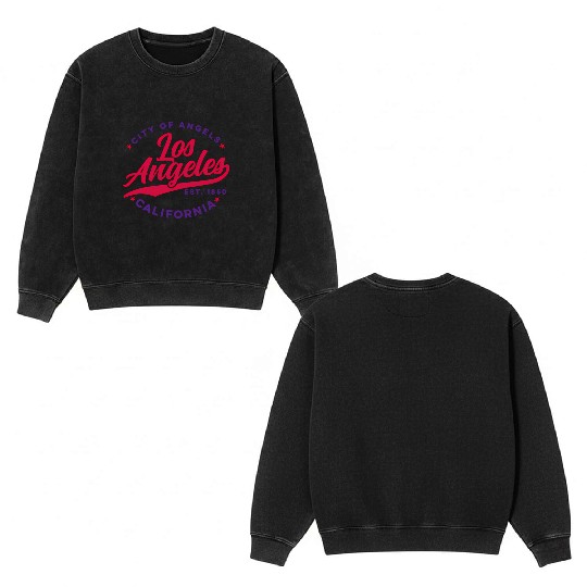 Los Angeles City Of Angels California Red Text Double Sided Mineral Wash Sweatshirts