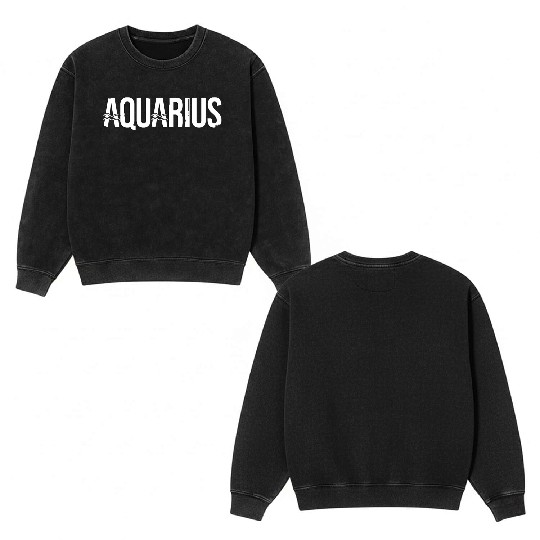 Zodiac Symbol Sign Aquarius Double Sided Mineral Wash Sweatshirts