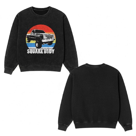 Lifted Square Body Truck Squarebody Double Sided Mineral Wash Sweatshirts