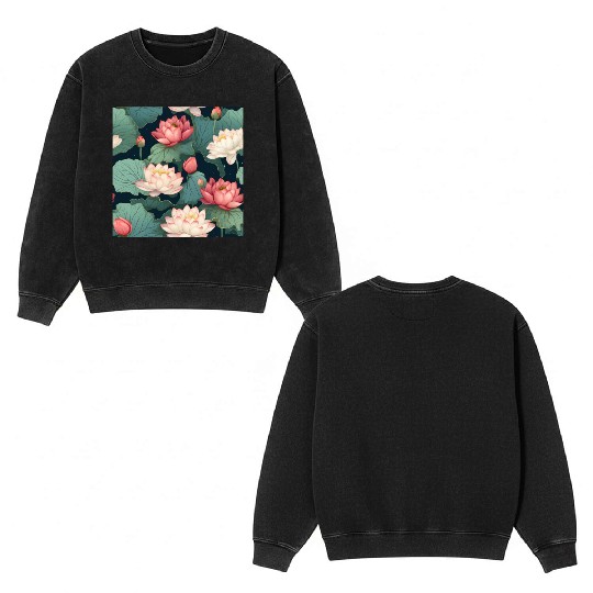 Serenity Blooms: Timeless Lotus Pattern Double Sided Mineral Wash Sweatshirts