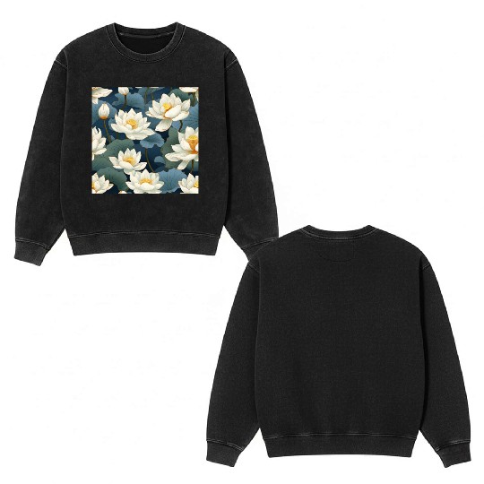 Serenity Blooms: Timeless Lotus Pattern Double Sided Mineral Wash Sweatshirts
