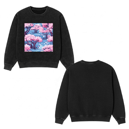 Anime Euphoria: Fantasy Cherry Blossom Dreamscape Double Sided Mineral Wash Sweatshirts