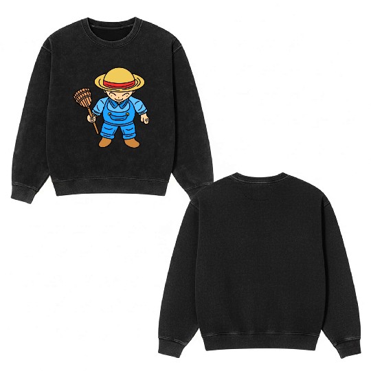 Cute Chibi Farmer Boy Double Sided Mineral Wash Sweatshirts