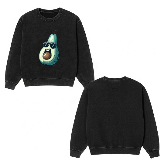 Cool Kawaii Avocado with Sunglasses - Expressive Double Sided Mineral Wash Sweatshirts