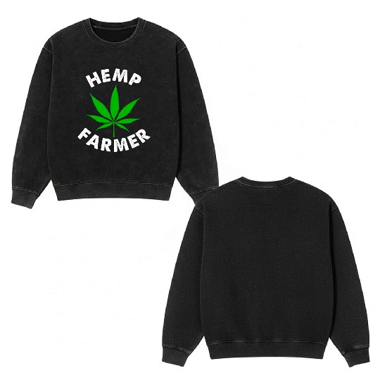Hemp Farmer Green Leaf Double Sided Mineral Wash Sweatshirts