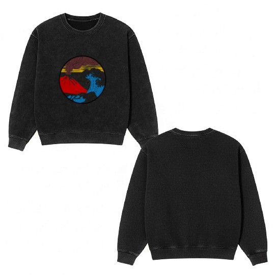 Great Wave off Kanagawa Japan hokusai Aesthetic Double Sided Mineral Wash Sweatshirts
