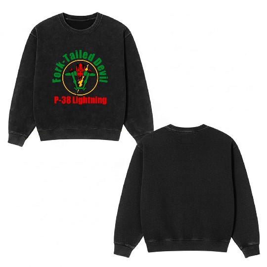 Fork Tailed Devil P 38 Lighting Double Sided Mineral Wash Sweatshirts