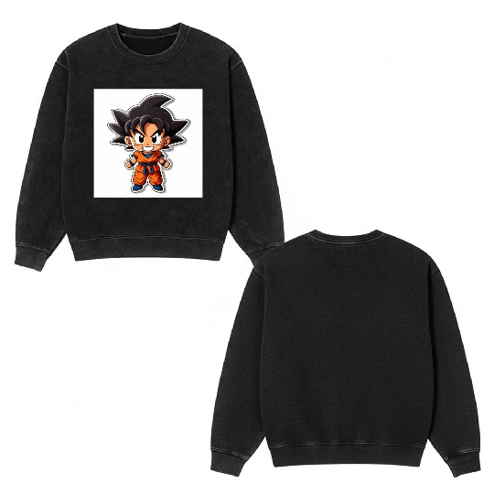 Goku Sticker Happy Bold Colors art toy style Double Sided Mineral Wash Sweatshirts