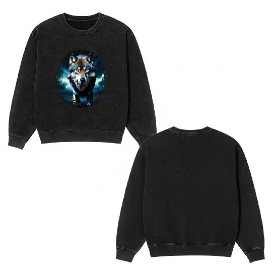 The Midnight Wolf Double Sided Mineral Wash Sweatshirts