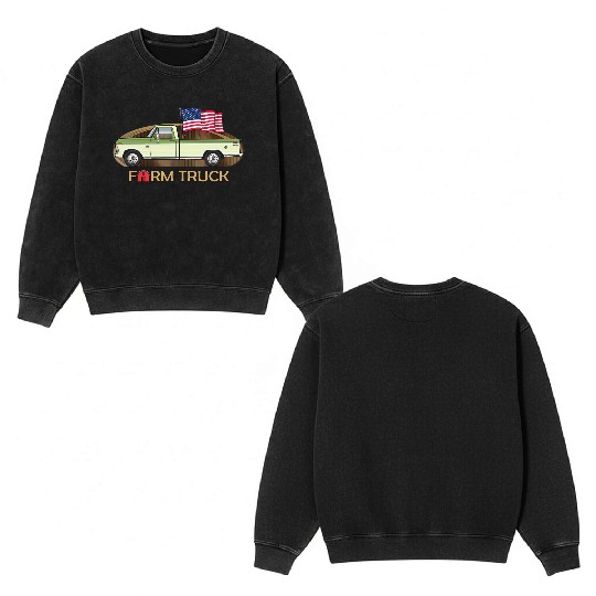 Farm Truck Light Green Double Sided Mineral Wash Sweatshirts