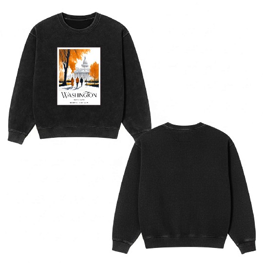 Watercolor painting loving couple in Washington DC Double Sided Mineral Wash Sweatshirts
