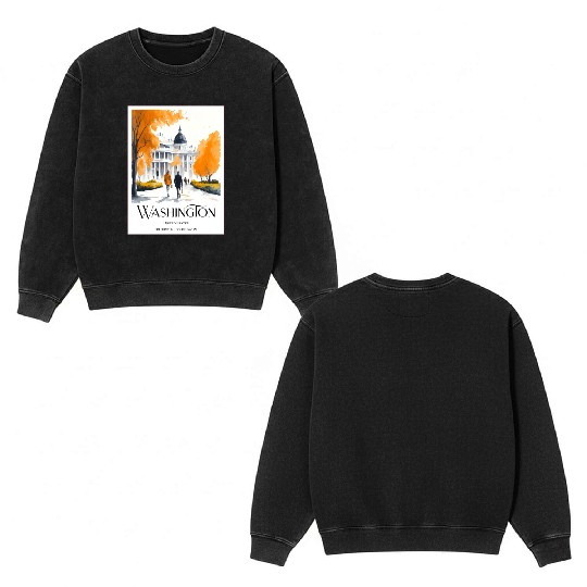Watercolor painting loving couple in Washington DC Double Sided Mineral Wash Sweatshirts