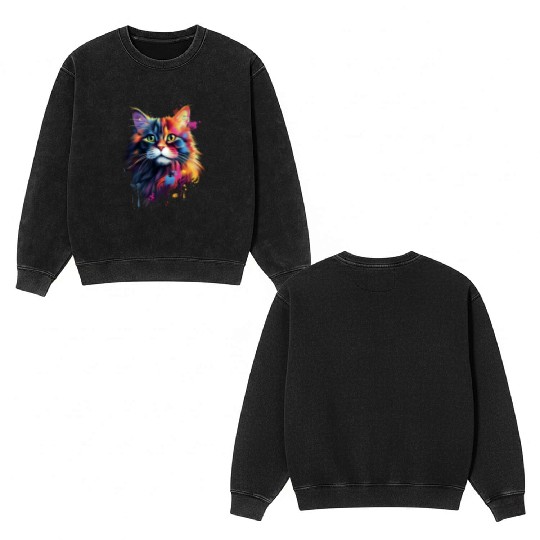 Color Explosion Persian Cat Art Double Sided Mineral Wash Sweatshirts