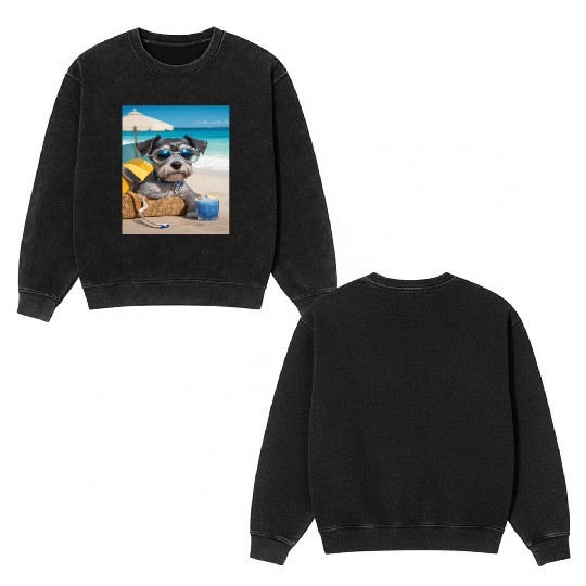 Schnauzer Chilling at the Beach with a Drink Double Sided Mineral Wash Sweatshirts