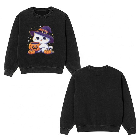 Cute Cat Halloween 3 Double Sided Mineral Wash Sweatshirts