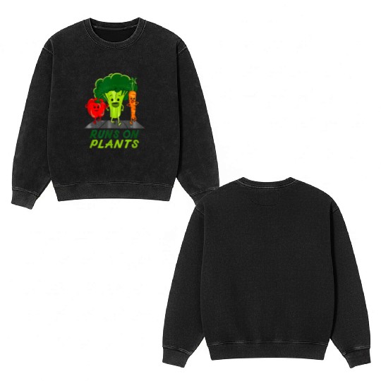 runs on plants vegan vegetarian runner broccoli gi Double Sided Mineral Wash Sweatshirts