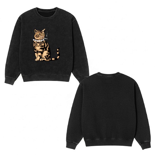 Cat Smoking Double Sided Mineral Wash Sweatshirts
