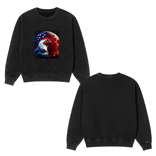 America chicken under Moon with American Flag Double Sided Mineral Wash Sweatshirts