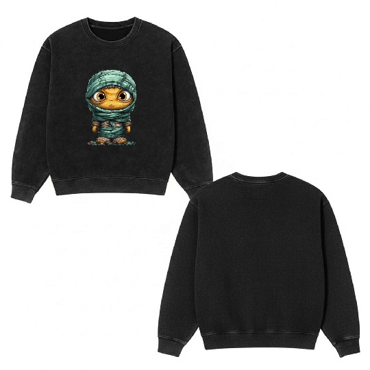Halloween Spooky Cartoon Mummy Double Sided Mineral Wash Sweatshirts