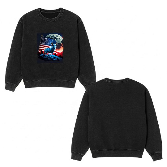 America sheep under Moon with American Flag Double Sided Mineral Wash Sweatshirts
